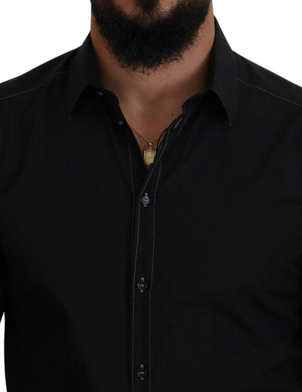 Dolce & Gabbana Black Cotton Collared Long Sleeve GOLD Shirt - Ellie Belle