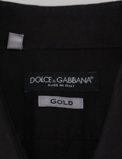 Dolce & Gabbana Black Cotton Collared Long Sleeve GOLD Shirt - Ellie Belle