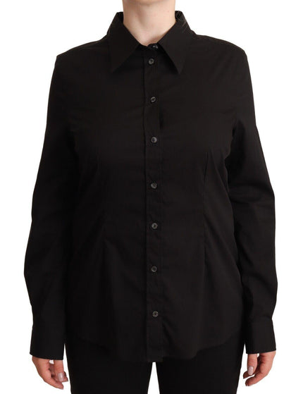 Dolce & Gabbana Black Cotton Collared Long Sleeves Shirt Top - Ellie Belle