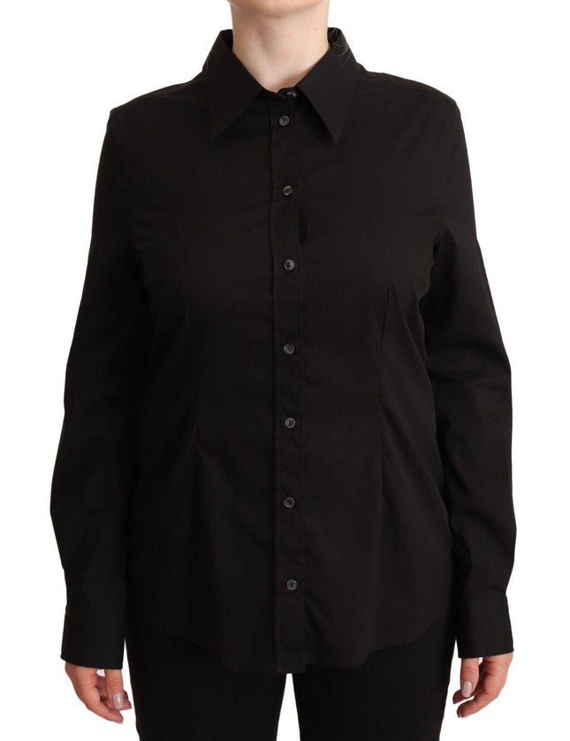 Dolce & Gabbana Black Cotton Collared Long Sleeves Shirt Top - Ellie Belle