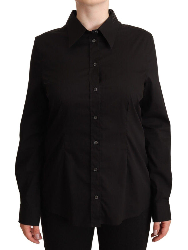 Dolce & Gabbana Black Cotton Collared Long Sleeves Shirt Top - Ellie Belle