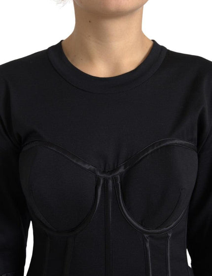 Dolce & Gabbana Black Cotton Corset Short Sleeves Tee Top - Ellie Belle