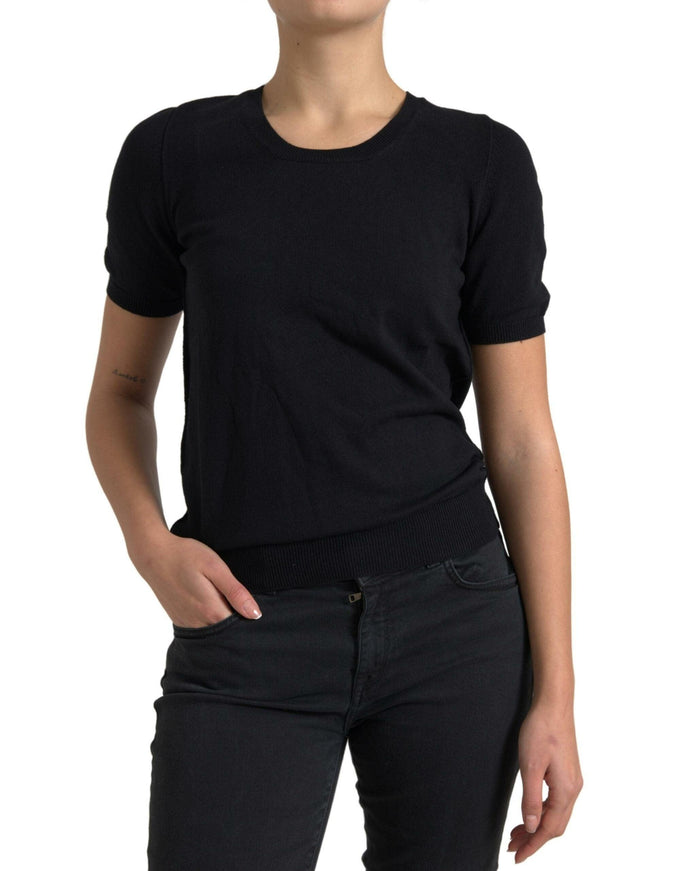 Dolce & Gabbana Black Cotton Crew Neck Short Sleeves Top - Ellie Belle