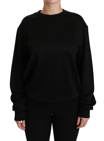 Dolce & Gabbana Black Cotton Crewneck Pullover Sweater