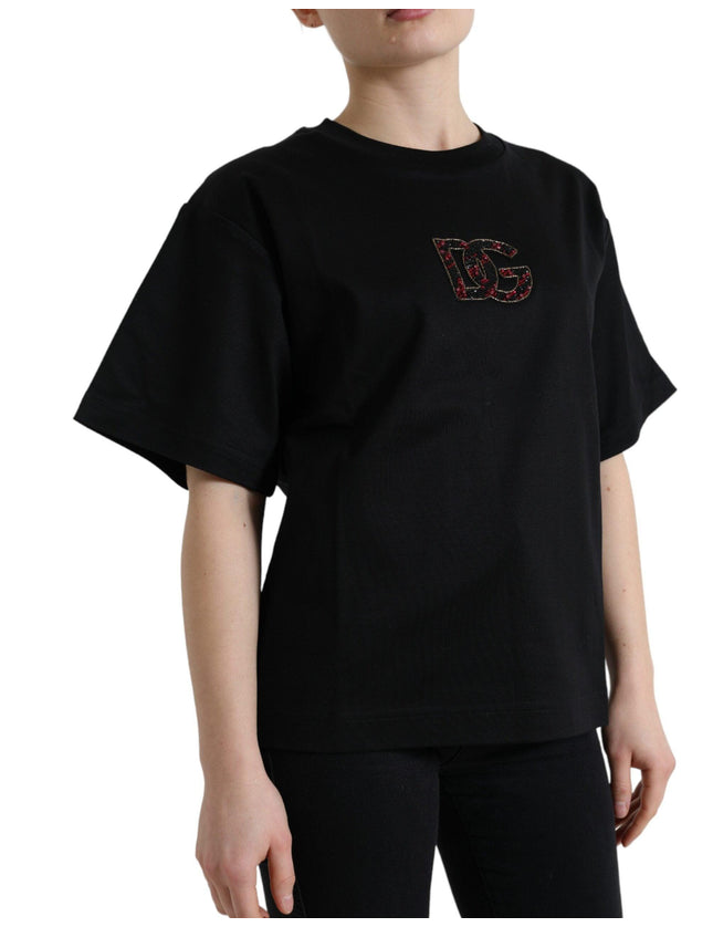 Dolce & Gabbana Black Cotton DG Crystal Crewneck Tee T-shirt - Ellie Belle