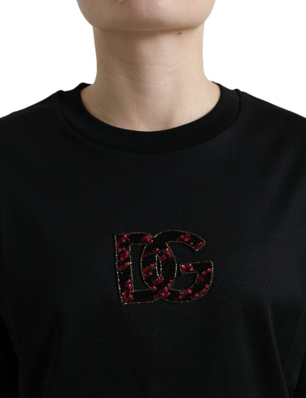 Dolce & Gabbana Black Cotton DG Crystal Crewneck Tee T-shirt - Ellie Belle