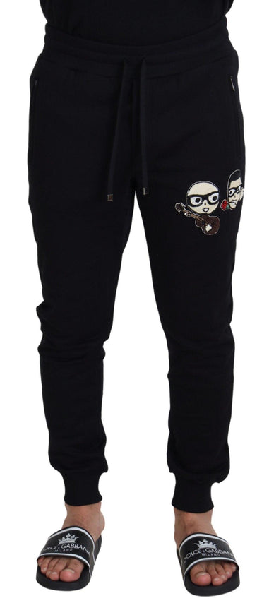 Dolce & Gabbana Black Cotton #DGFamily Sequined Jogger Pants - Ellie Belle