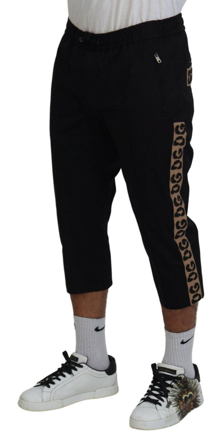 Dolce & Gabbana Black Cotton Elastic Waist DG Logo Cropped Pants - Ellie Belle