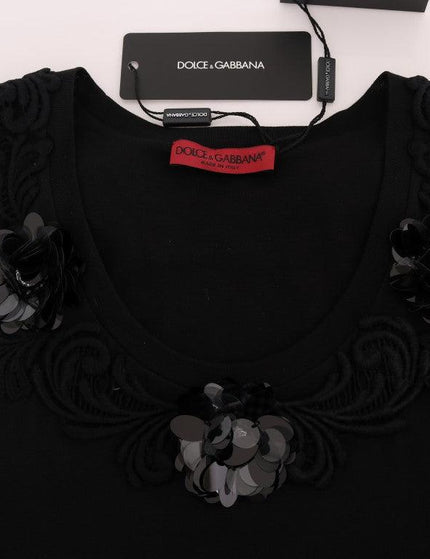 Dolce & Gabbana Black Cotton Floral Crystal Tank Top - Ellie Belle