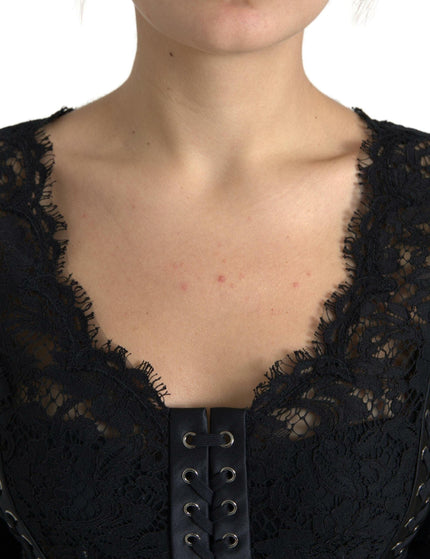 Dolce & Gabbana Black Cotton Floral Lace Corset Style Blouse - Ellie Belle