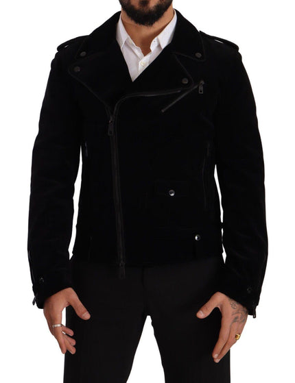 Dolce & Gabbana Black Cotton Full Zip Biker Coat Jacket - Ellie Belle