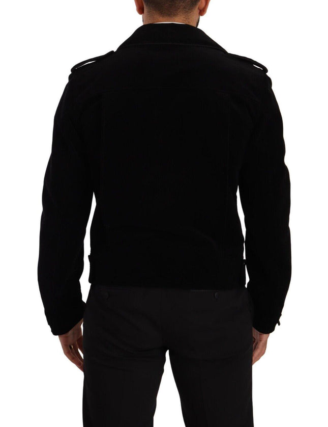 Dolce & Gabbana Black Cotton Full Zip Biker Coat Jacket - Ellie Belle