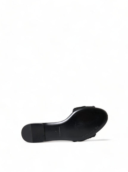 Dolce & Gabbana Black Cotton Heart Embroidery Sandals Shoes - Ellie Belle