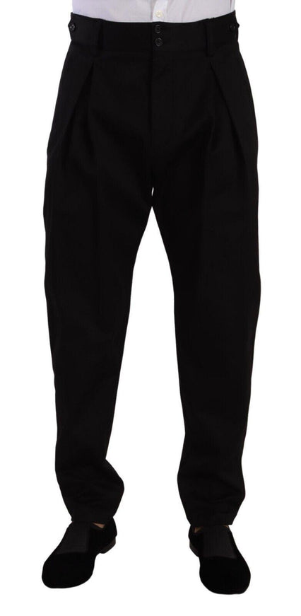 Dolce & Gabbana Black Cotton High Waist Men Trouser Dress Pants - Ellie Belle