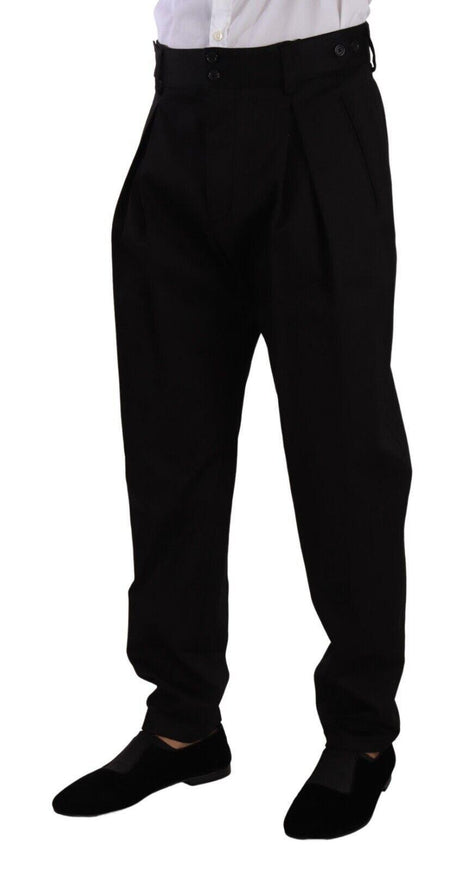 Dolce & Gabbana Black Cotton High Waist Men Trouser Dress Pants - Ellie Belle