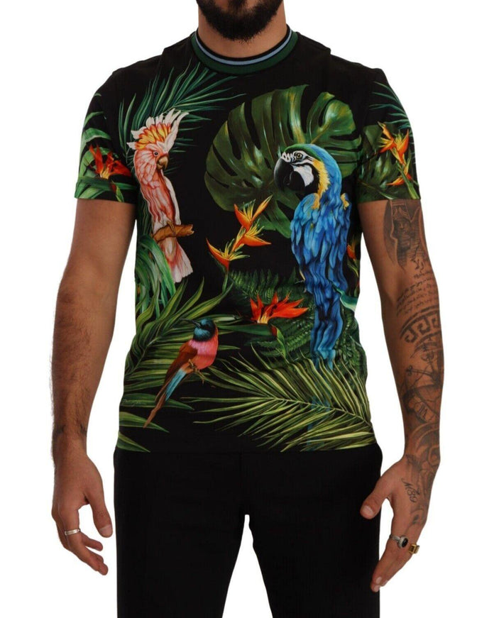 Dolce & Gabbana Black Cotton Jungle Print Crewneck Top T-shirt - Ellie Belle