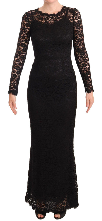 Dolce & Gabbana Black Cotton Lace Mermaid Long Sleeves Dress - Ellie Belle