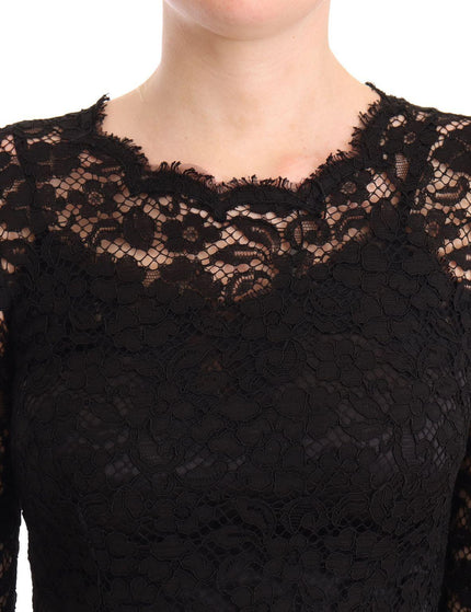 Dolce & Gabbana Black Cotton Lace Mermaid Long Sleeves Dress - Ellie Belle