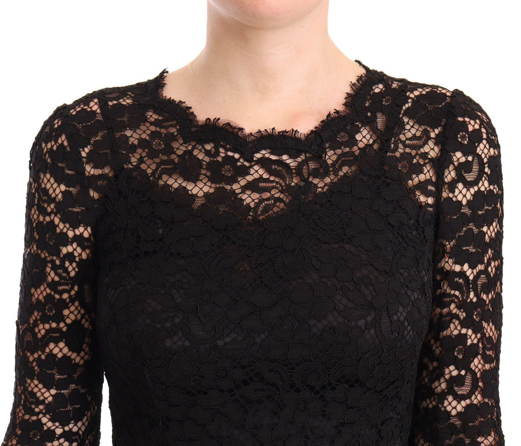 Dolce & Gabbana Black Cotton Lace Mermaid Long Sleeves Dress - Ellie Belle