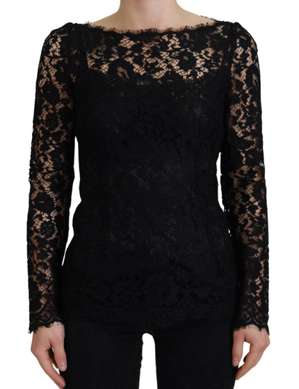 Dolce & Gabbana Black Cotton Lace Trim Long Sleeves Top - Ellie Belle