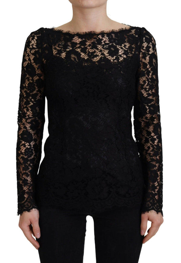 Dolce & Gabbana Black Cotton Lace Trim Long Sleeves Top - Ellie Belle