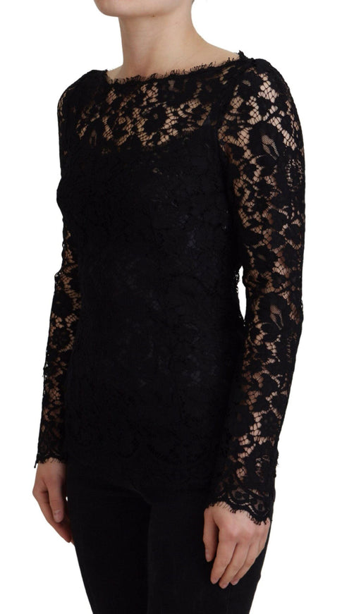 Dolce & Gabbana Black Cotton Lace Trim Long Sleeves Top - Ellie Belle