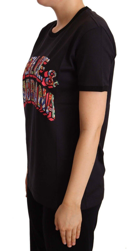 Dolce & Gabbana Black Cotton Large Print Top Crewneck T-shirt - Ellie Belle