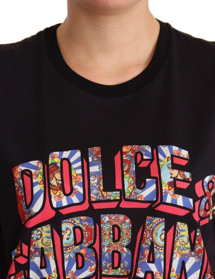 Dolce & Gabbana Black Cotton Large Print Top Crewneck T-shirt - Ellie Belle