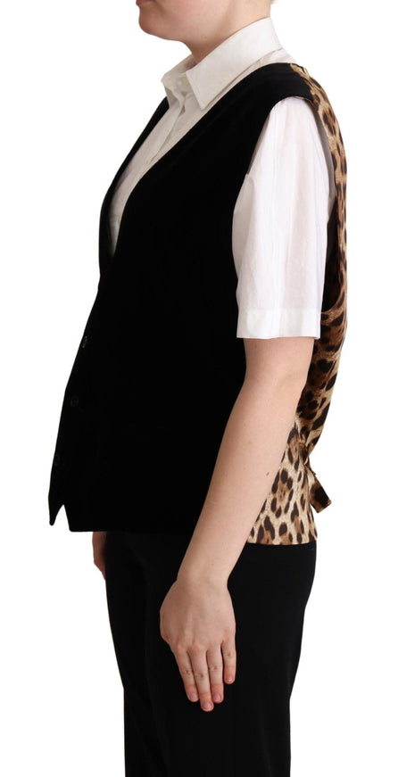 Dolce & Gabbana Black Cotton Leopard Print Waistcoat Vest - Ellie Belle