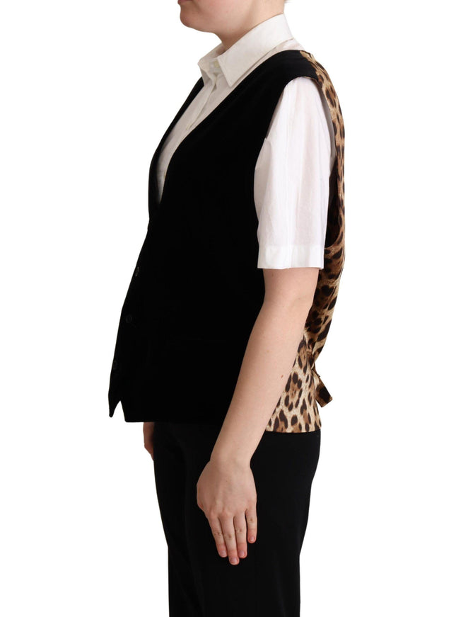 Dolce & Gabbana Black Cotton Leopard Print Waistcoat Vest - Ellie Belle