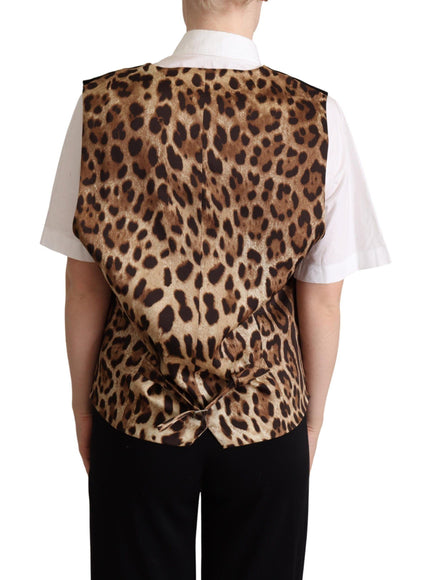 Dolce & Gabbana Black Cotton Leopard Print Waistcoat Vest - Ellie Belle
