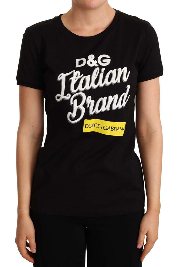 Dolce & Gabbana Black Cotton Logo Italian Brand Print T-shirt - Ellie Belle