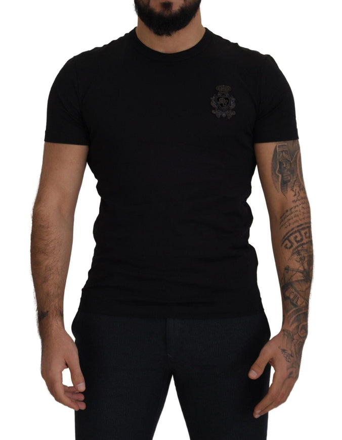 Dolce & Gabbana Black Cotton Logo Patch Crewneck T-shirt - Ellie Belle