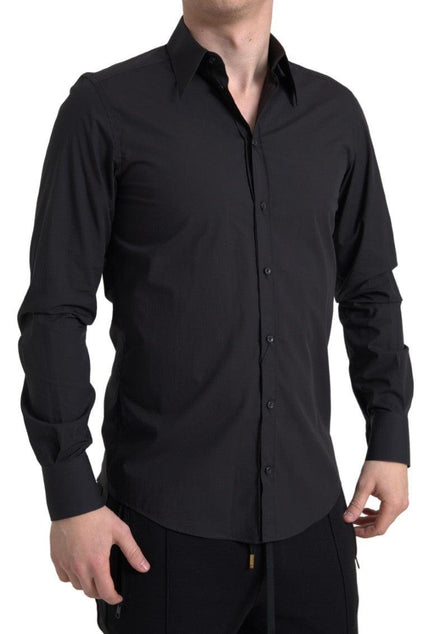 Dolce & Gabbana Black Cotton Men Long Sleeves MARTINI Shirt - Ellie Belle
