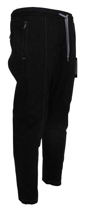 Dolce & Gabbana Black Cotton Men Tapered Pants - Ellie Belle