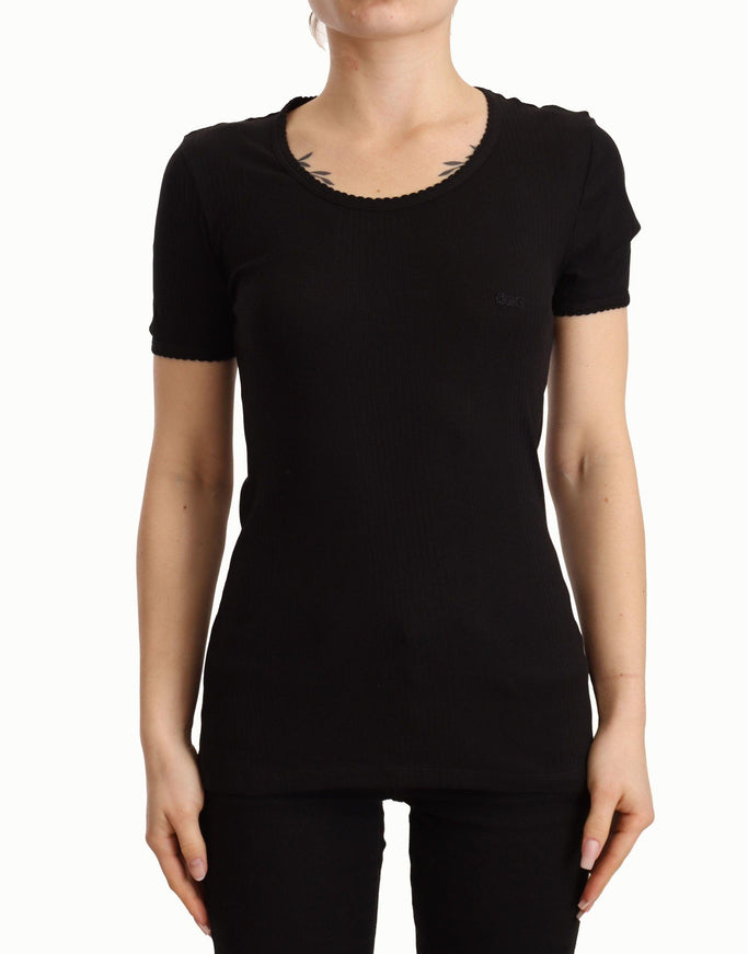 Dolce & Gabbana Black Cotton Round Neck Short Sleeves T-shirt Top - Ellie Belle