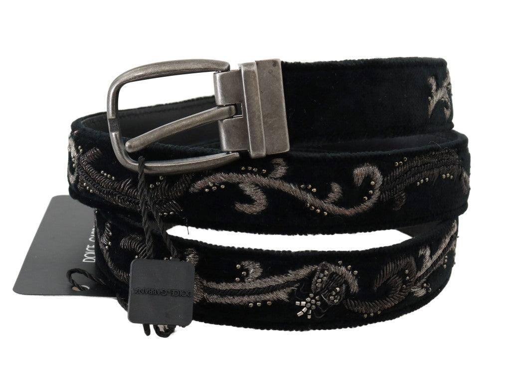 Dolce & Gabbana Black Cotton Royal Bee Embroidery Belt - Ellie Belle