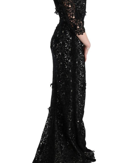 Dolce & Gabbana Black Cotton Silk Floral Long Dress - Ellie Belle