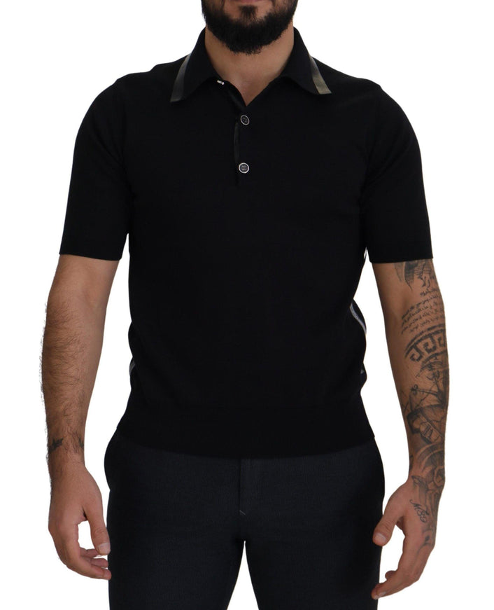 Dolce & Gabbana Black Cotton Silk Polo Shortsleeve T-shirt - Ellie Belle