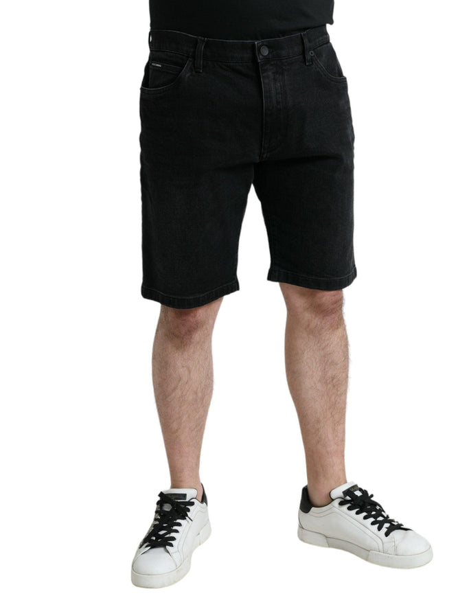 Dolce & Gabbana Black Cotton Stretch Bermuda Denim Shorts - Ellie Belle