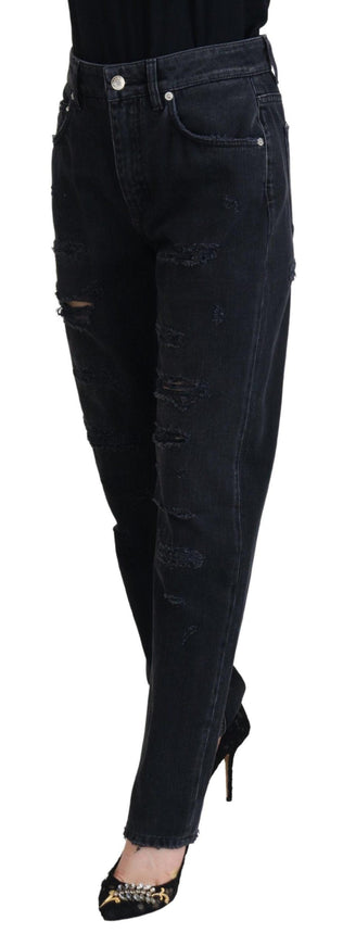 Dolce & Gabbana Black Cotton Tattered High Waist Denim Jeans - Ellie Belle