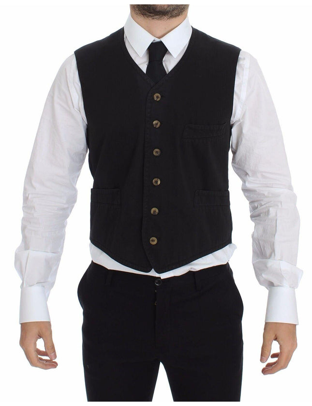 Dolce & Gabbana Black Cotton Viscose Dress Vest Blazer - Ellie Belle