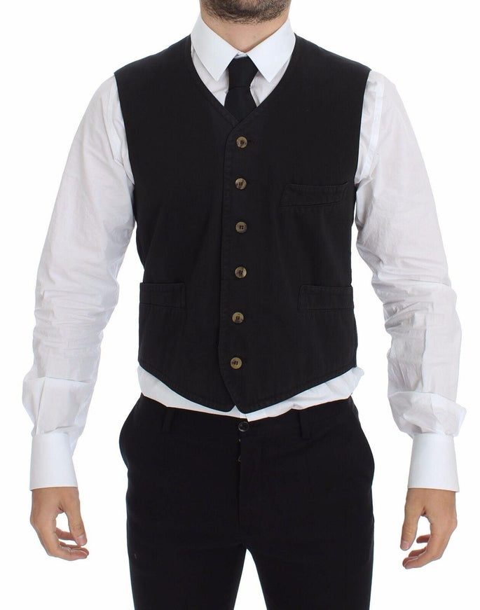 Dolce & Gabbana Black Cotton Viscose Dress Vest Blazer - Ellie Belle