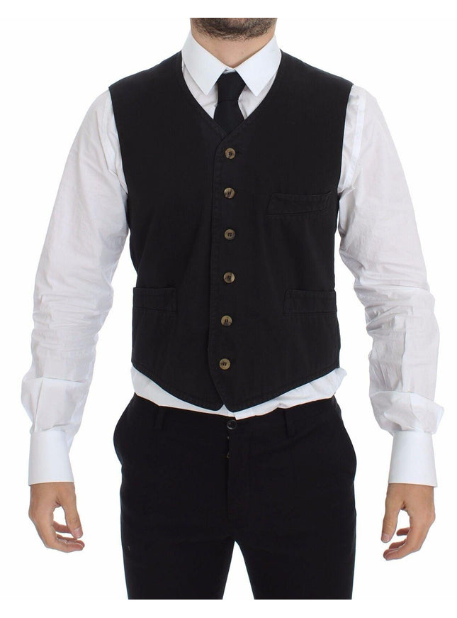 Dolce & Gabbana Black Cotton Viscose Dress Vest Blazer - Ellie Belle