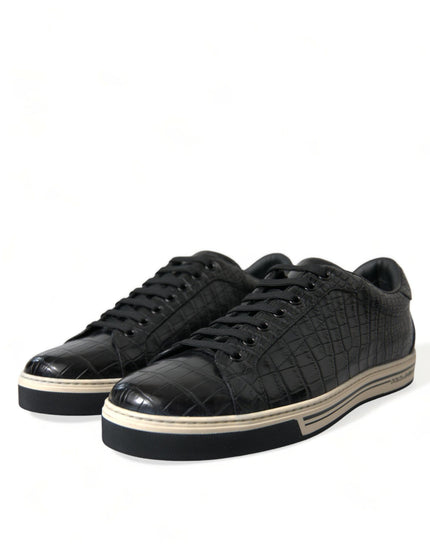 Dolce & Gabbana Black Croc Exotic Leather Men Casual Sneakers Shoes - Ellie Belle
