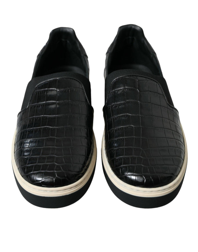 Dolce & Gabbana Black Croc Exotic Leather Sneakers Shoes - Ellie Belle