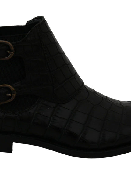 Dolce & Gabbana Black Crocodile Leather Derby Boots Shoes