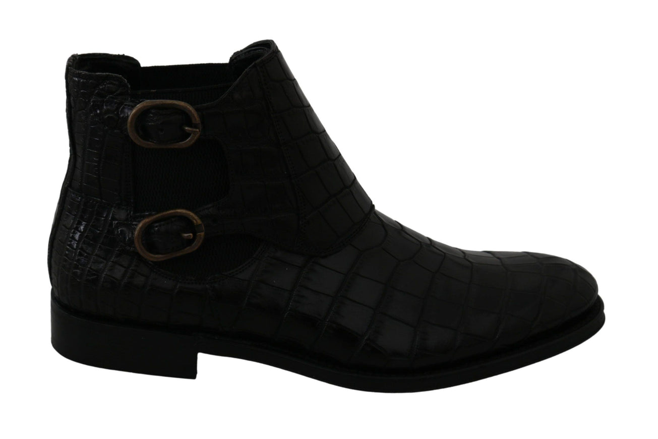 Dolce & Gabbana Black Crocodile Leather Derby Boots Shoes - Ellie Belle