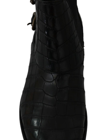 Dolce & Gabbana Black Crocodile Leather Derby Boots Shoes - Ellie Belle