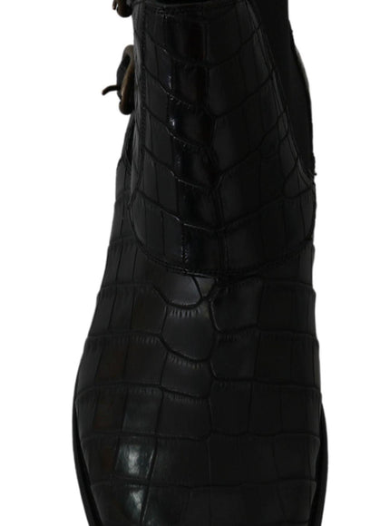 Dolce & Gabbana Black Crocodile Leather Derby Boots Shoes